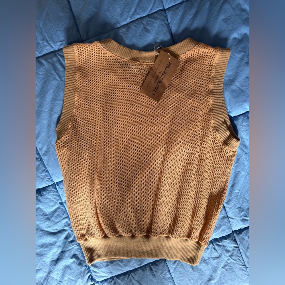 Project Social T Cotton Sleeveless Mesh Top - NEW Tan Size L - Picture 3 of 6